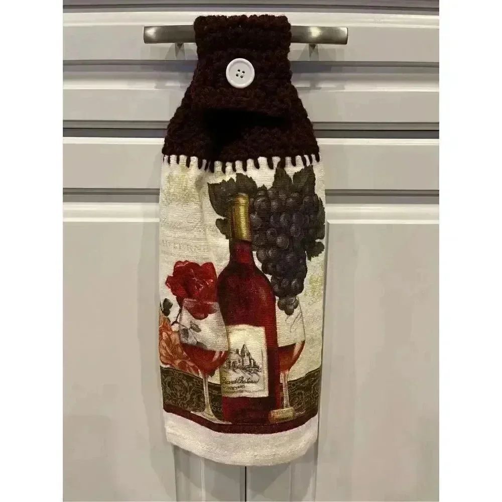Crochet Top Kitchen Towel-Wine & Grapes